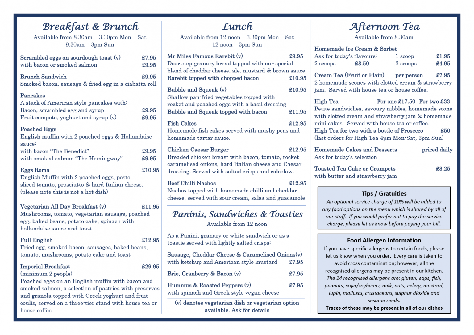 Menu mr miles tea room